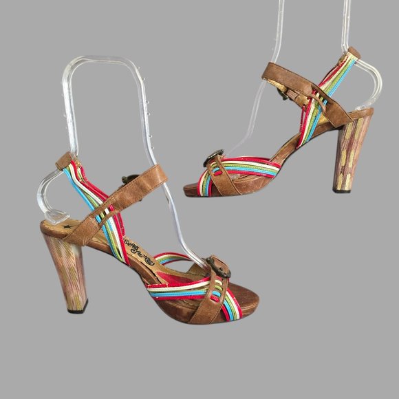 Naughty Monkey 4" Heel Multi Colored Strappy Buckle Sandals Women Size 8.5 - Picture 3 of 13